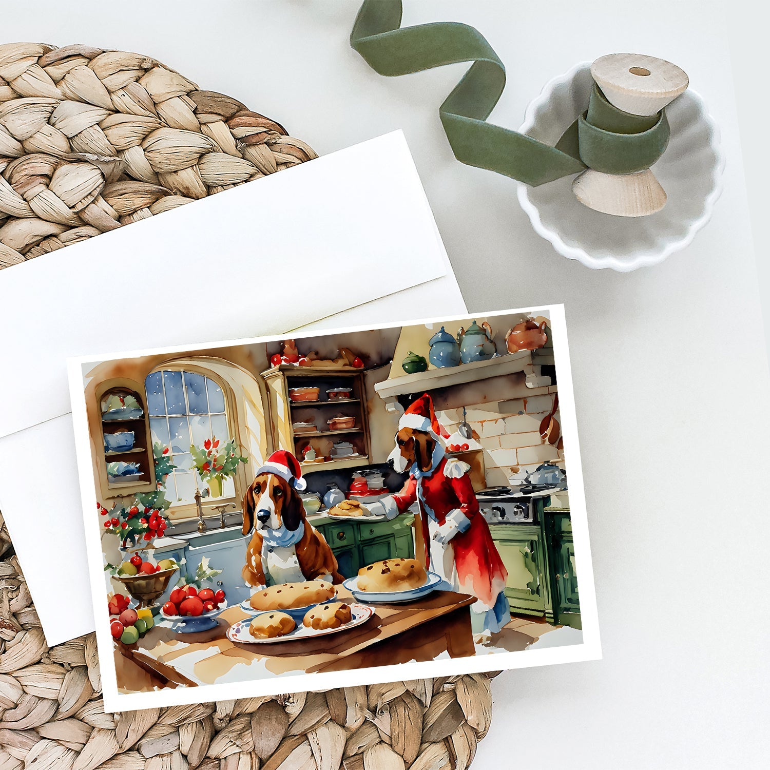 Basset Hound Christmas Cookies Greeting Cards Pack of 8 Blank Cards with Envelopes Whimsical A7 Size 5x7