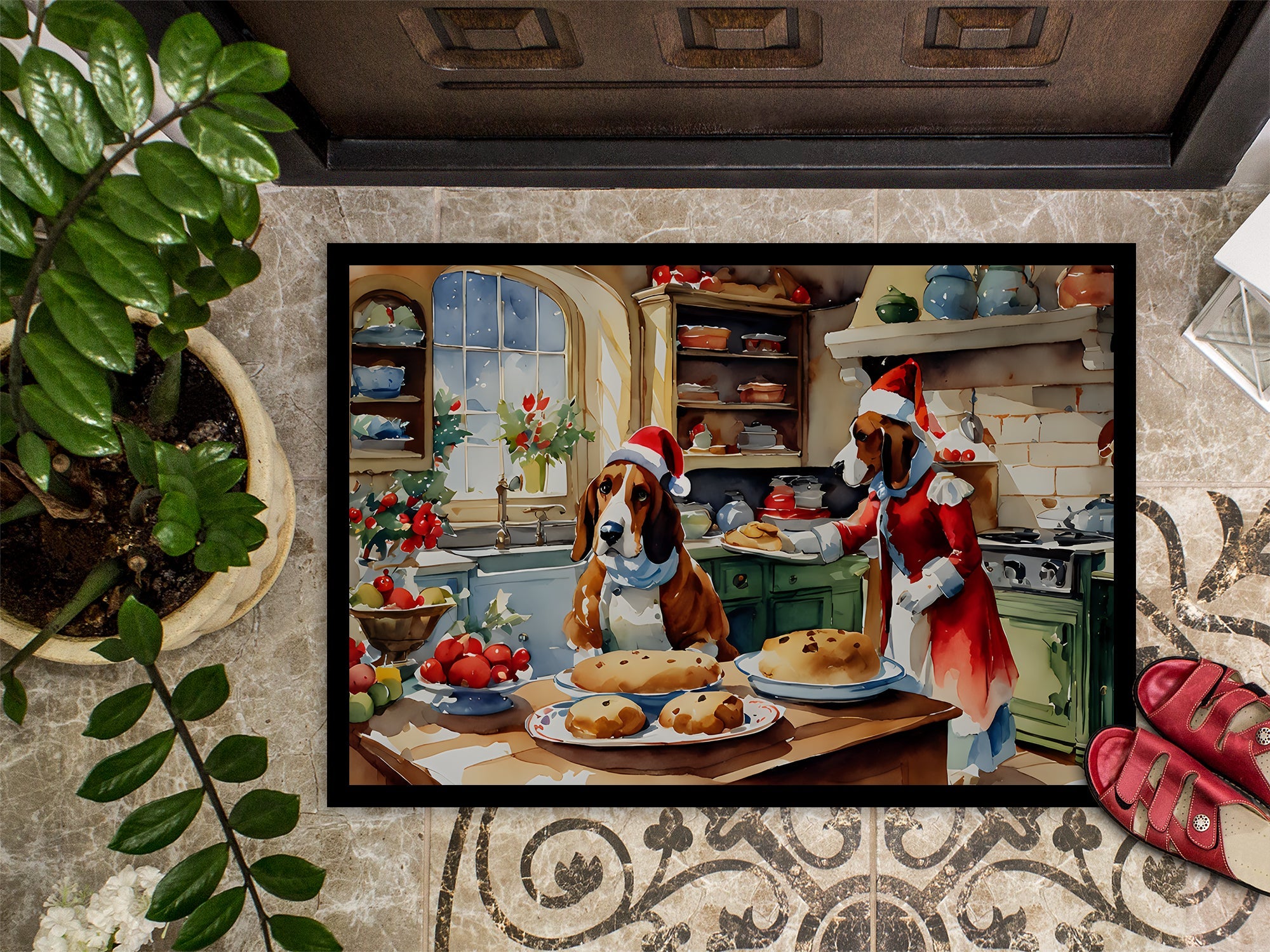 Basset Hound Christmas Cookies Doormat Indoor Outdoor 24H X 36W Front Door Mat Rugs for Entryway, Non Slip Washable Low Pile,
