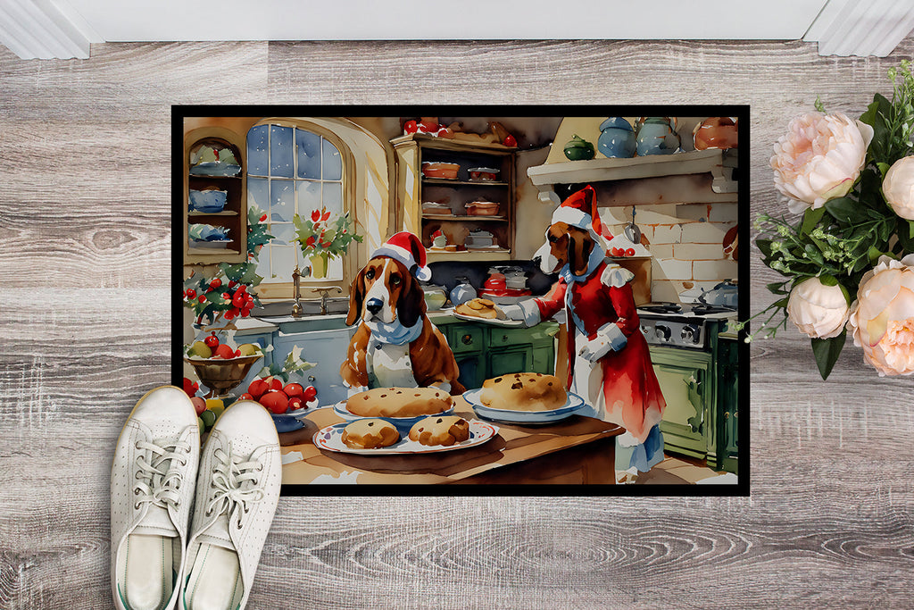 Basset Hound Christmas Cookies Doormat Indoor Outdoor 18H X 27W Front Door Mat Rugs for Entryway, Non Slip Washable