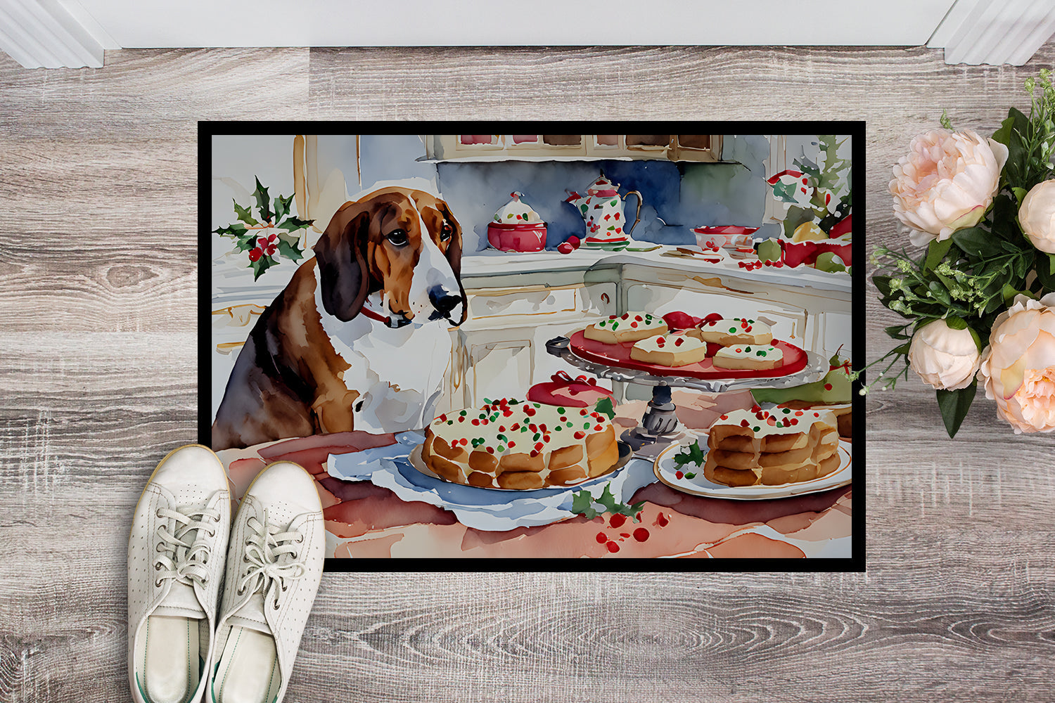 Basset Hound Christmas Cookies Doormat Indoor Outdoor 24H X 36W Front Door Mat Rugs for Entryway, Non Slip Washable Low Pile,