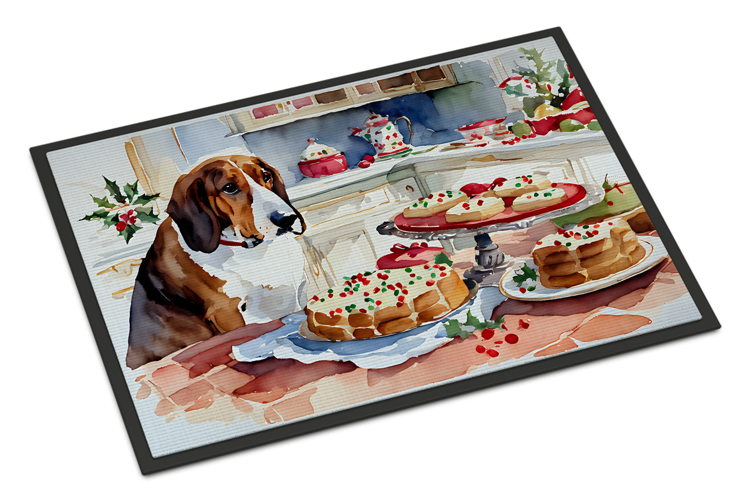 Basset Hound Christmas Cookies Doormat Indoor Outdoor 18H X 27W Front Door Mat Rugs for Entryway, Non Slip Washable