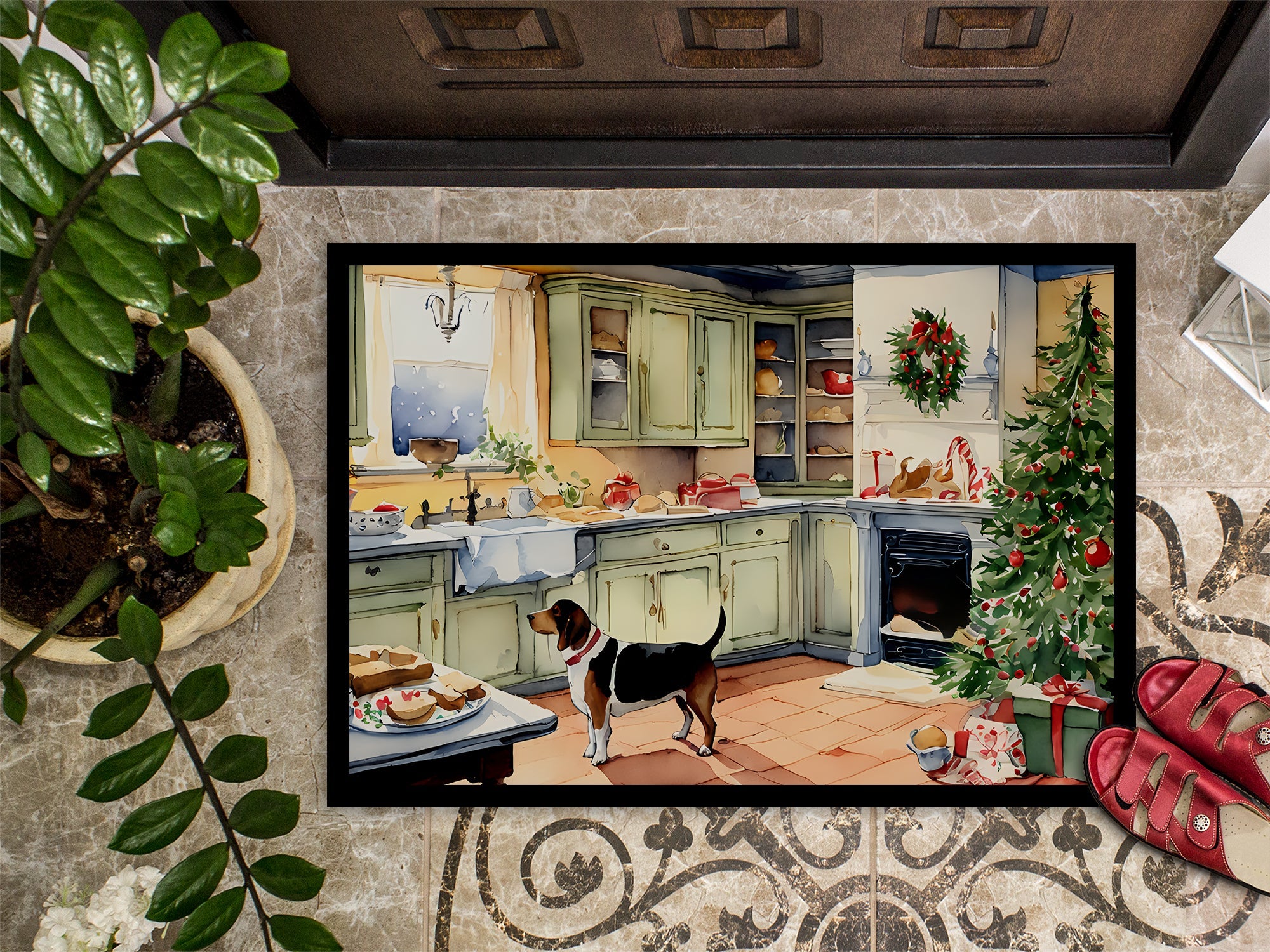 Basset Hound Christmas Cookies Doormat Indoor Outdoor 18H X 27W Front Door Mat Rugs for Entryway, Non Slip Washable