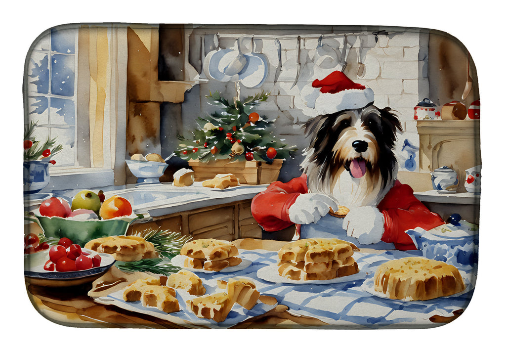 Bearded Collie Christmas Cookies Dish Drying Mat Absorbent Dish Drying Mat Pad for Kitchen Counter Dish Drainer Mat for Countertop, 14 x 21", Multicolor