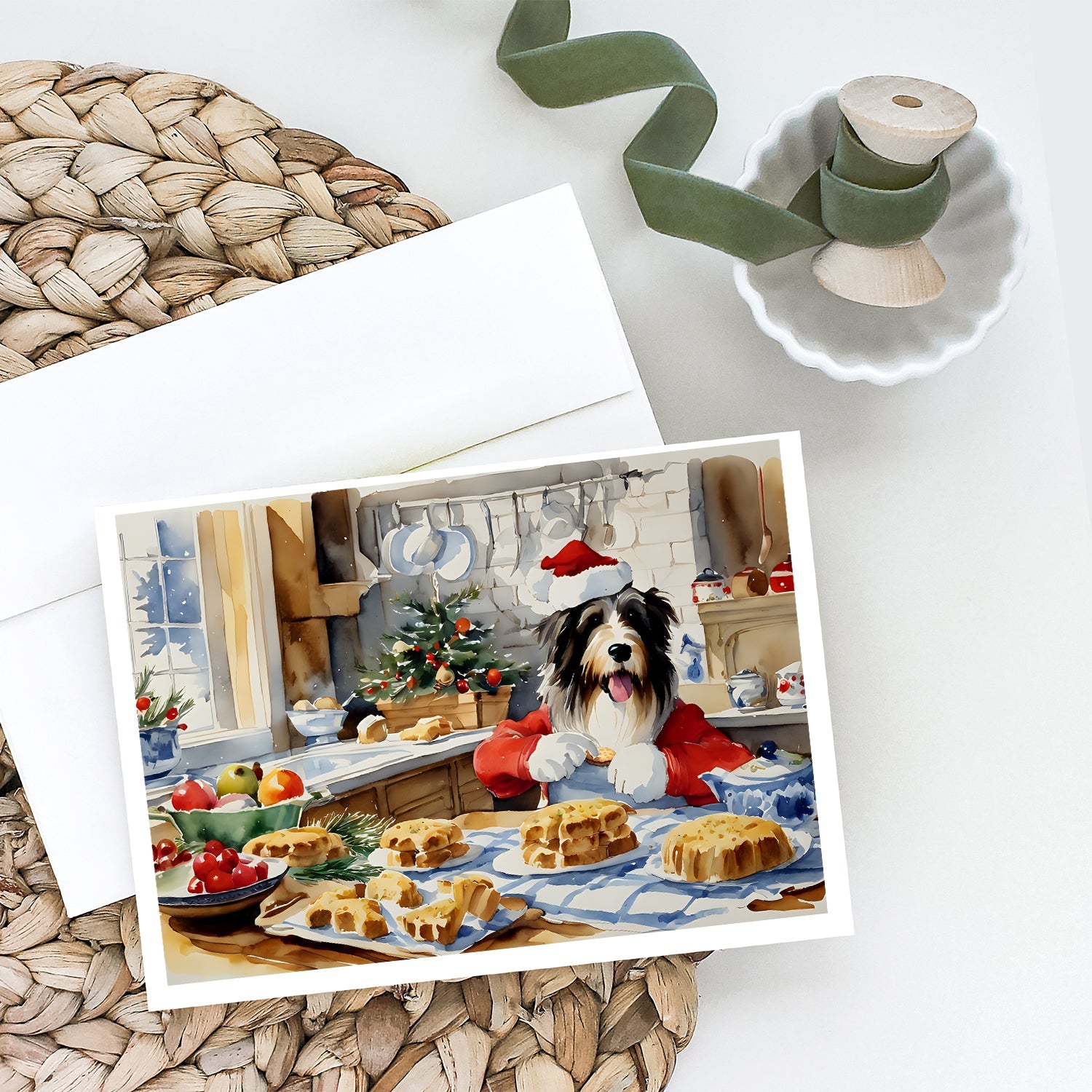 Bearded Collie Christmas Cookies Greeting Cards Pack of 8 Blank Cards with Envelopes Whimsical A7 Size 5x7