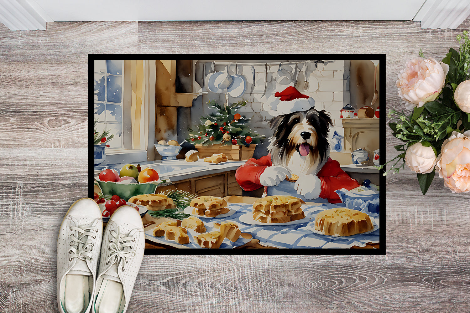 Bearded Collie Christmas Cookies Doormat Indoor Outdoor 24H X 36W Front Door Mat Rugs for Entryway, Non Slip Washable Low Pile,