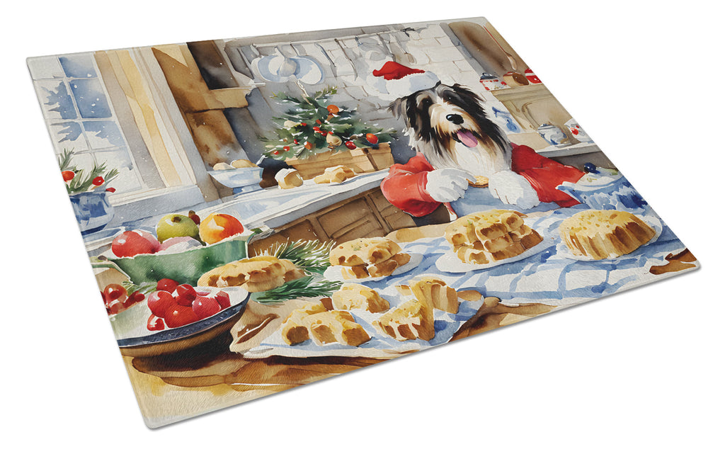 Bearded Collie Christmas Cookies Cutting Board Tempered Glass Kitchen Cutting Surface, Heat Resistant Chopping, Non-Slip Feet, Food Prep & Serving