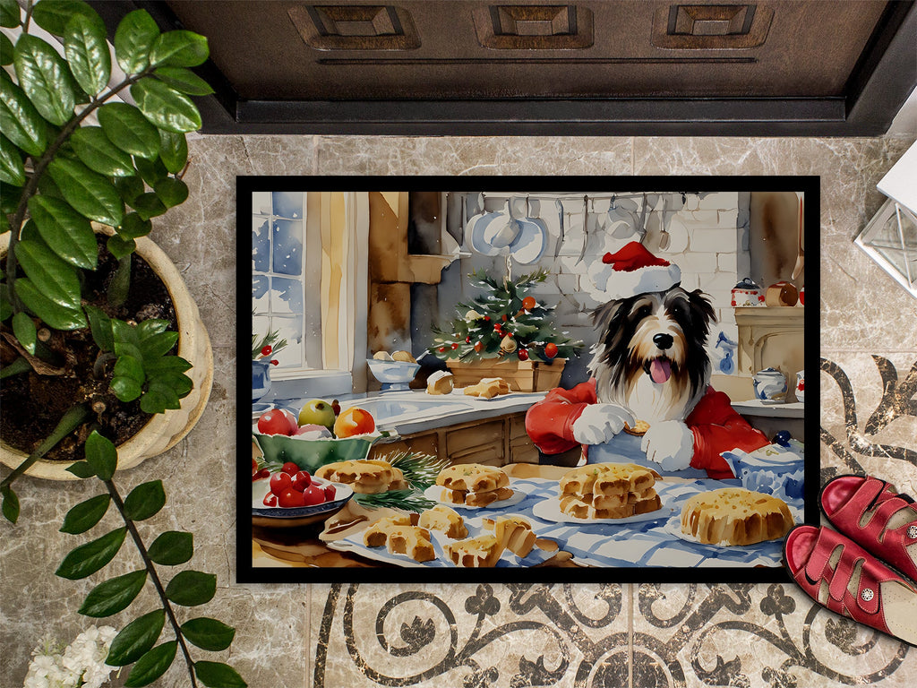 Bearded Collie Christmas Cookies Doormat Indoor Outdoor 18H X 27W Front Door Mat Rugs for Entryway, Non Slip Washable