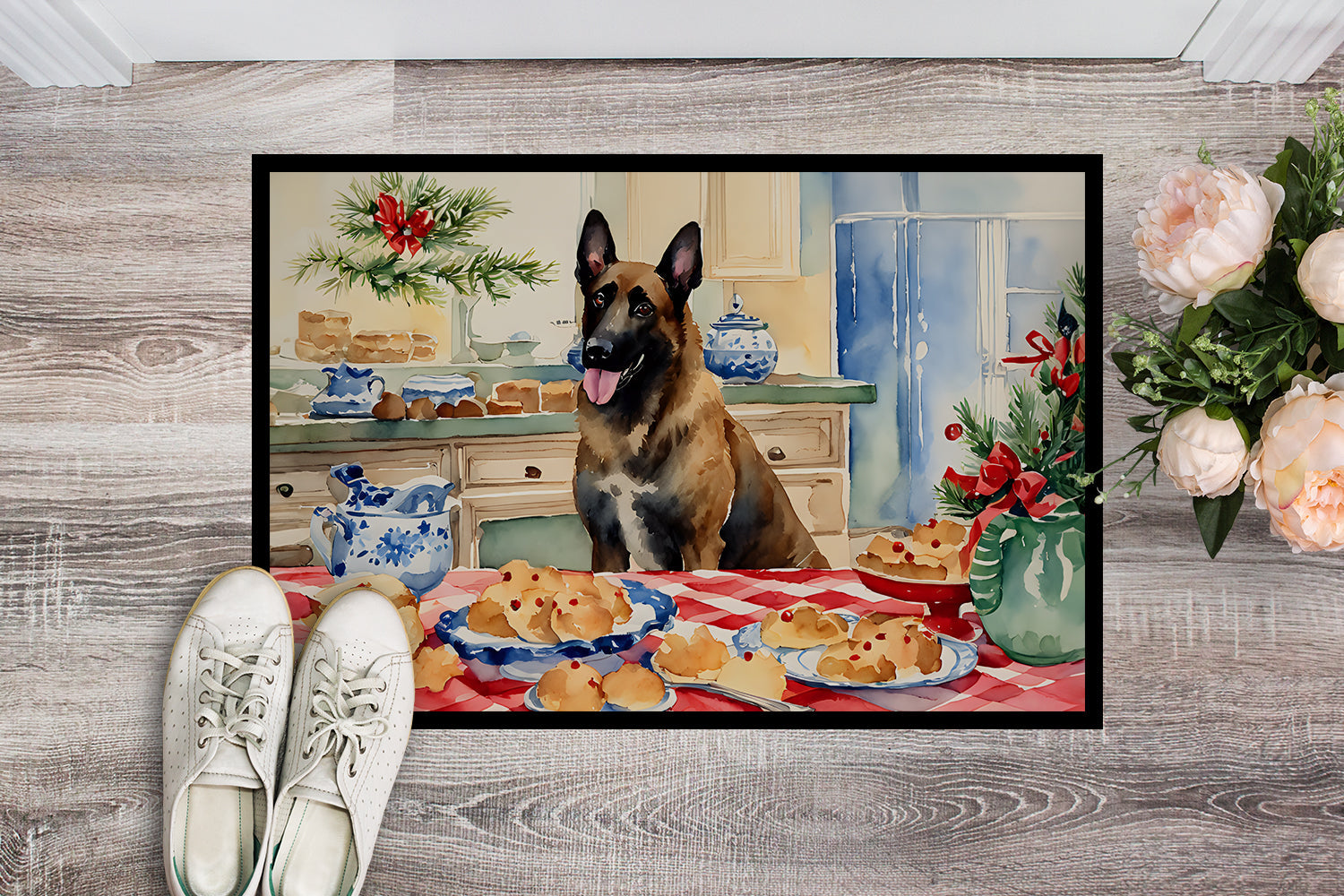 Belgian Malinois Christmas Cookies Doormat Indoor Outdoor 24H X 36W Front Door Mat Rugs for Entryway, Non Slip Washable Low Pile,