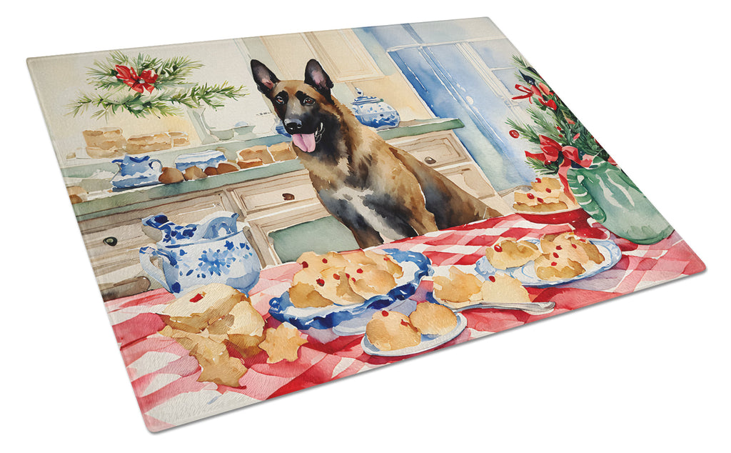 Belgian Malinois Christmas Cookies Cutting Board Tempered Glass Kitchen Cutting Surface, Heat Resistant Chopping, Non-Slip Feet, Food Prep & Serving