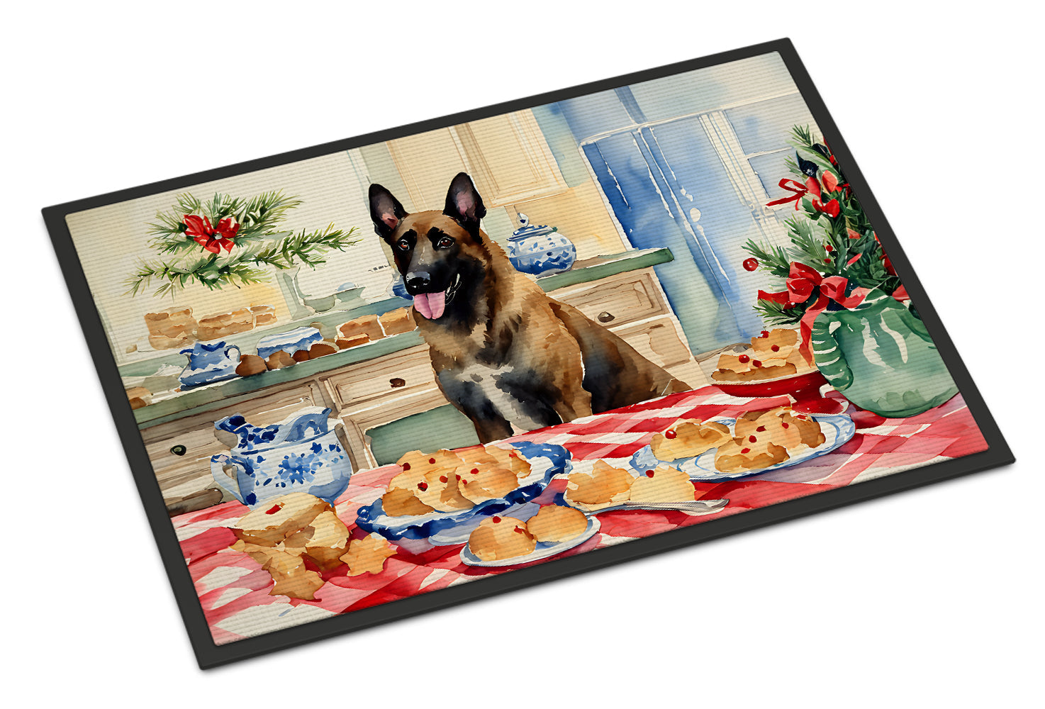 Belgian Malinois Christmas Cookies Doormat Indoor Outdoor 18H X 27W Front Door Mat Rugs for Entryway, Non Slip Washable