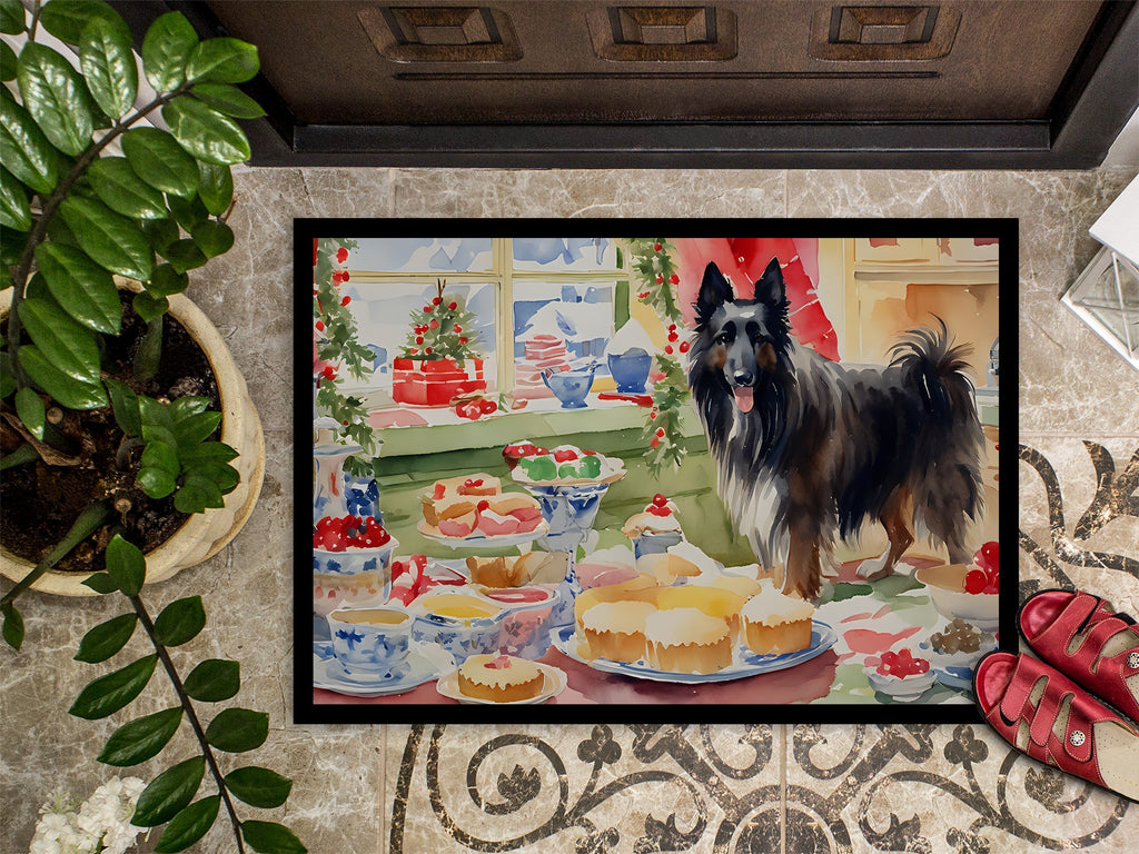 Belgian Sheepdog Christmas Cookies Doormat Indoor Outdoor 24H X 36W Front Door Mat Rugs for Entryway, Non Slip Washable Low Pile,
