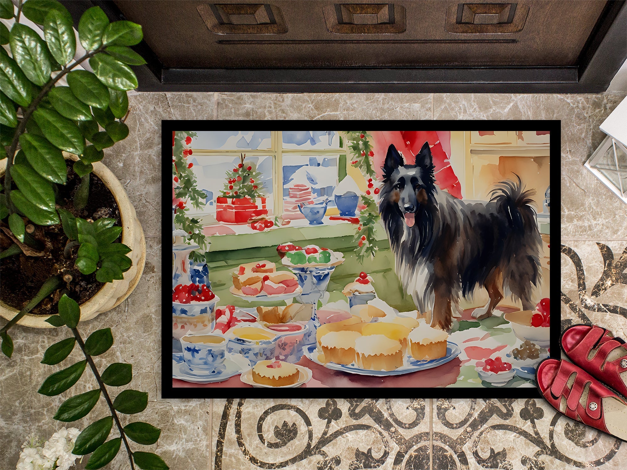 Belgian Sheepdog Christmas Cookies Doormat Indoor Outdoor 24H X 36W Front Door Mat Rugs for Entryway, Non Slip Washable Low Pile,