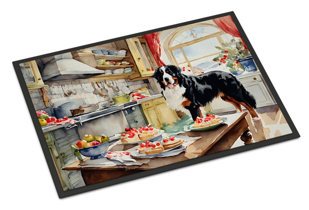 Bernese Mountain Dog Christmas Cookies Doormat Indoor Outdoor 18H X 27W Front Door Mat Rugs for Entryway, Non Slip Washable
