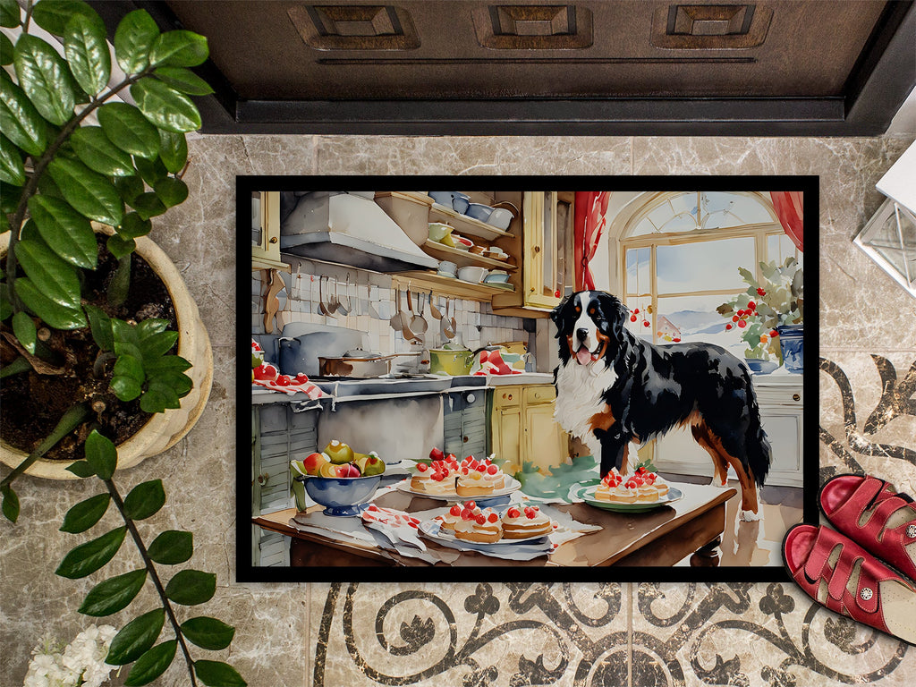 Bernese Mountain Dog Christmas Cookies Doormat Indoor Outdoor 18H X 27W Front Door Mat Rugs for Entryway, Non Slip Washable