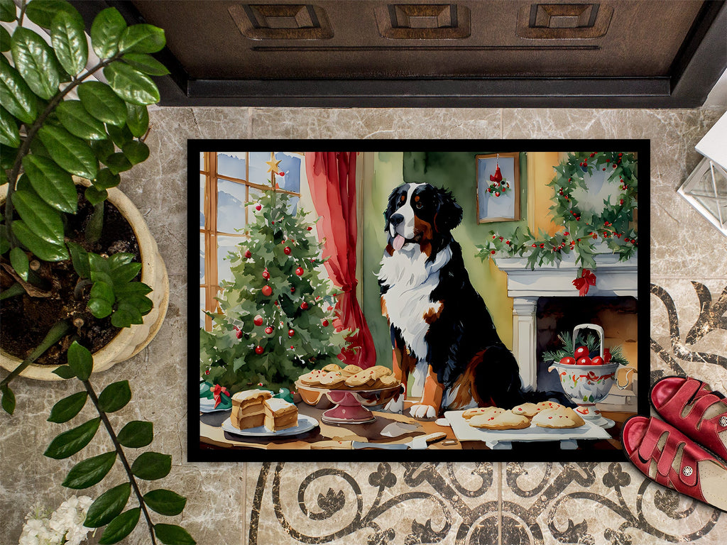 Bernese Mountain Dog Christmas Cookies Doormat Indoor Outdoor 18H X 27W Front Door Mat Rugs for Entryway, Non Slip Washable