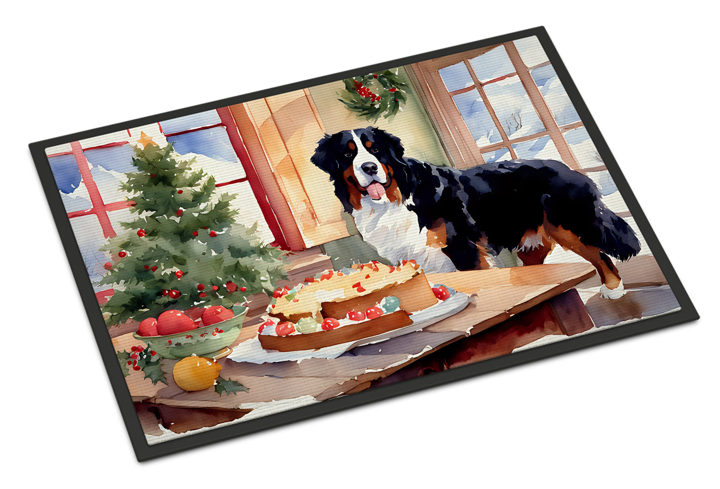 Bernese Mountain Dog Christmas Cookies Doormat Indoor Outdoor 24H X 36W Front Door Mat Rugs for Entryway, Non Slip Washable Low Pile,
