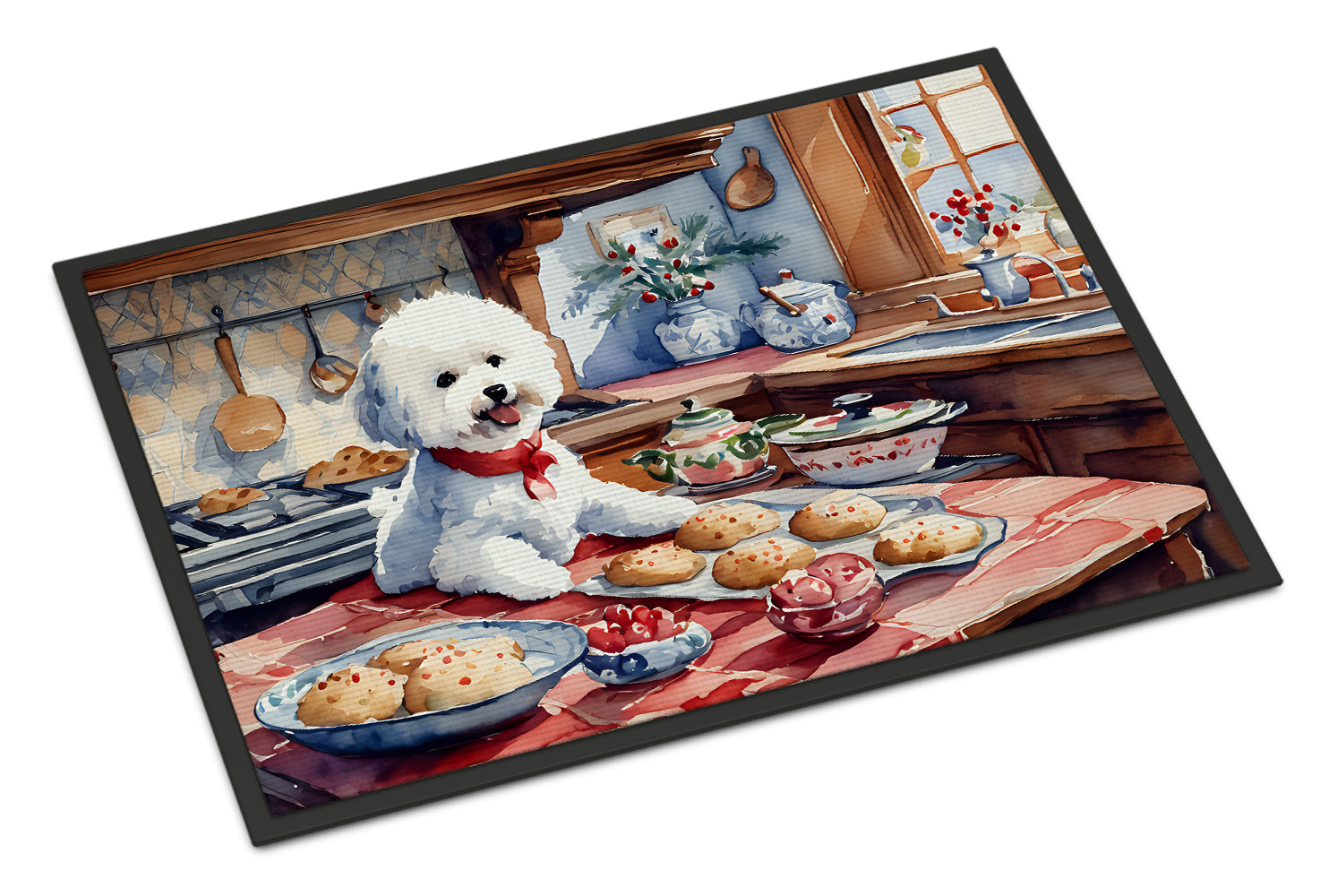 Bichon Frise Christmas Cookies Doormat Indoor Outdoor 24H X 36W Front Door Mat Rugs for Entryway, Non Slip Washable Low Pile,