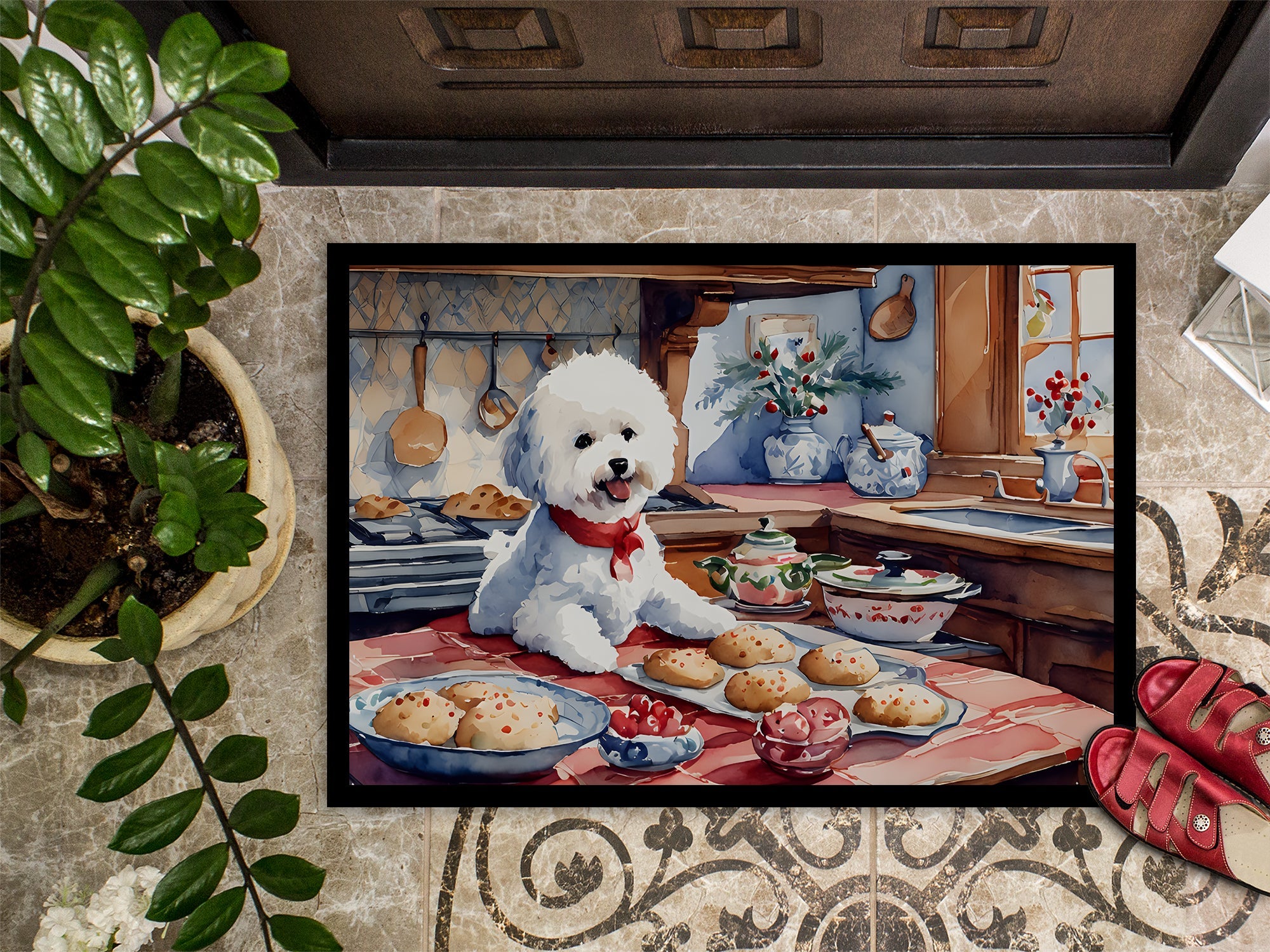 Bichon Frise Christmas Cookies Doormat Indoor Outdoor 24H X 36W Front Door Mat Rugs for Entryway, Non Slip Washable Low Pile,