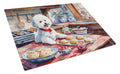 Bichon Frise Christmas Cookies Cutting Board Tempered Glass Kitchen Cutting Surface, Heat Resistant Chopping, Non-Slip Feet, Food Prep & Serving