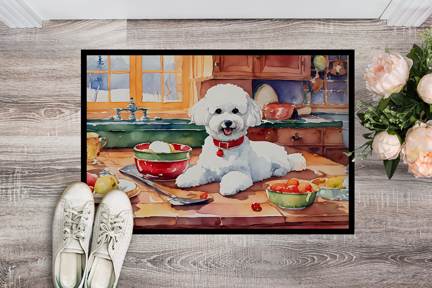 Bichon Frise Christmas Cookies Doormat Indoor Outdoor 24H X 36W Front Door Mat Rugs for Entryway, Non Slip Washable Low Pile,