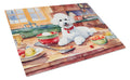 Bichon Frise Christmas Cookies Cutting Board Tempered Glass Kitchen Cutting Surface, Heat Resistant Chopping, Non-Slip Feet, Food Prep & Serving