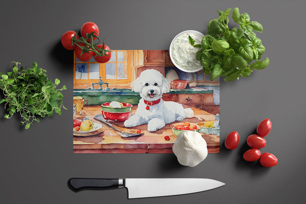 Bichon Frise Christmas Cookies Cutting Board Tempered Glass Kitchen Cutting Surface, Heat Resistant Chopping, Non-Slip Feet, Food Prep & Serving