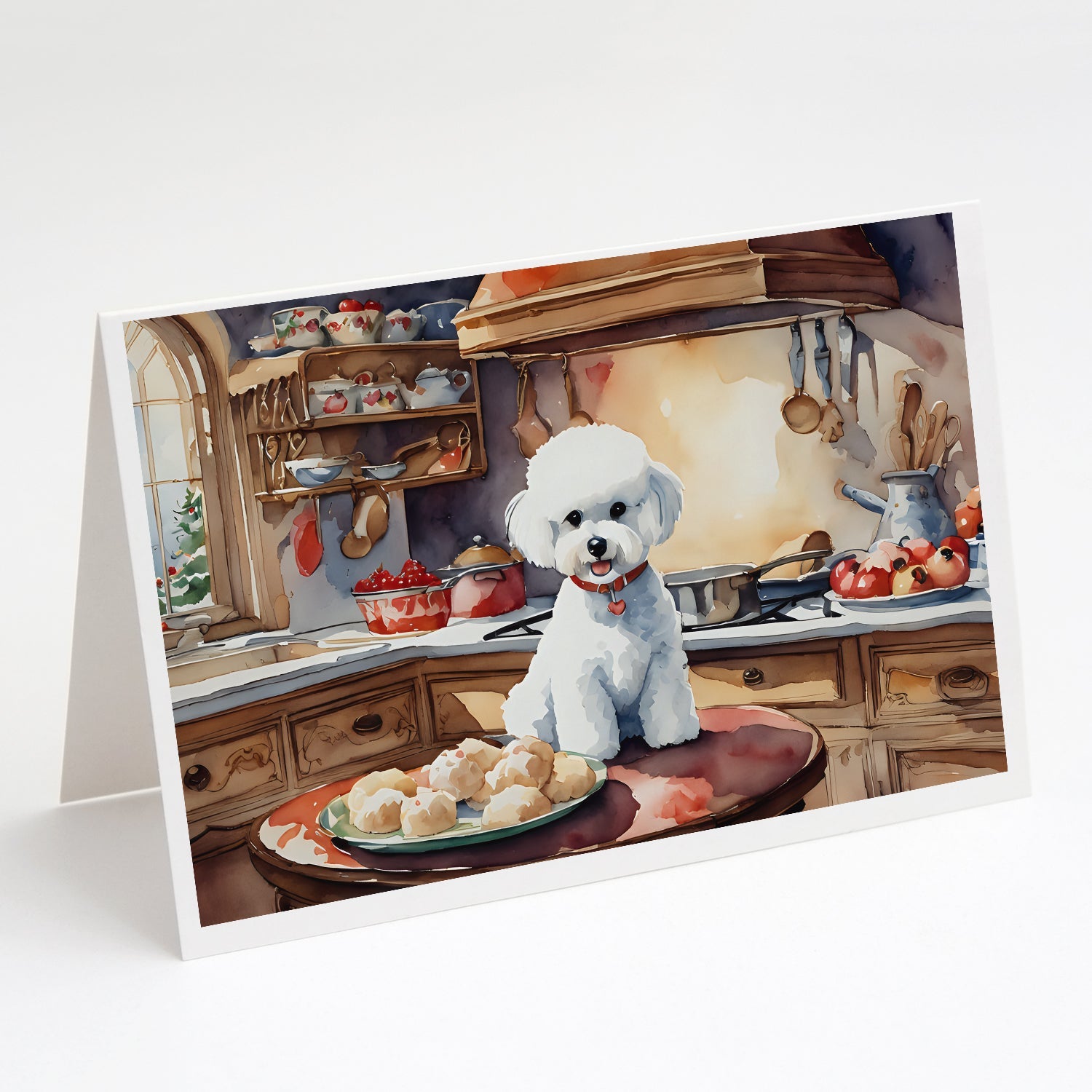 Bichon Frise Christmas Cookies Greeting Cards Pack of 8 Blank Cards with Envelopes Whimsical A7 Size 5x7