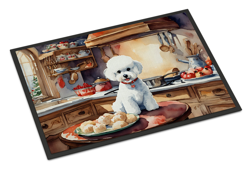 Bichon Frise Christmas Cookies Doormat Indoor Outdoor 18H X 27W Front Door Mat Rugs for Entryway, Non Slip Washable