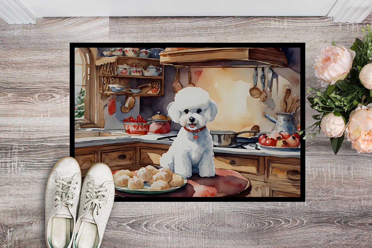 Bichon Frise Christmas Cookies Doormat Indoor Outdoor 18H X 27W Front Door Mat Rugs for Entryway, Non Slip Washable