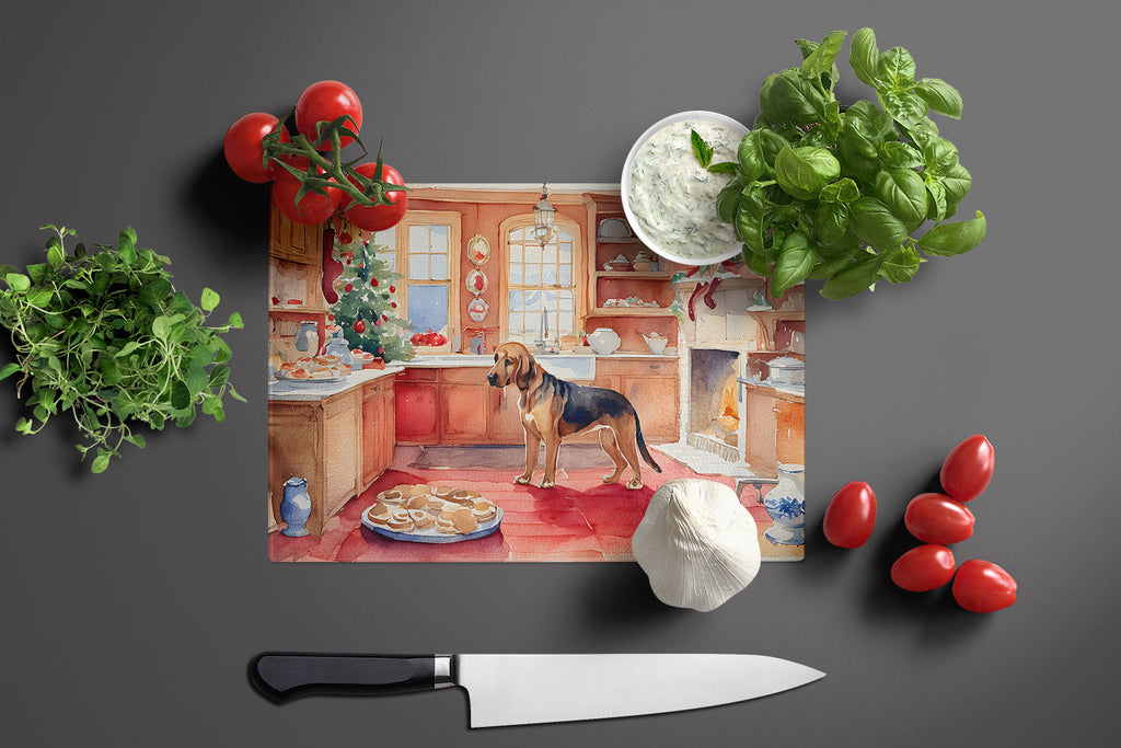 Bloodhound Christmas Cookies Cutting Board Tempered Glass Kitchen Cutting Surface, Heat Resistant Chopping, Non-Slip Feet, Food Prep & Serving