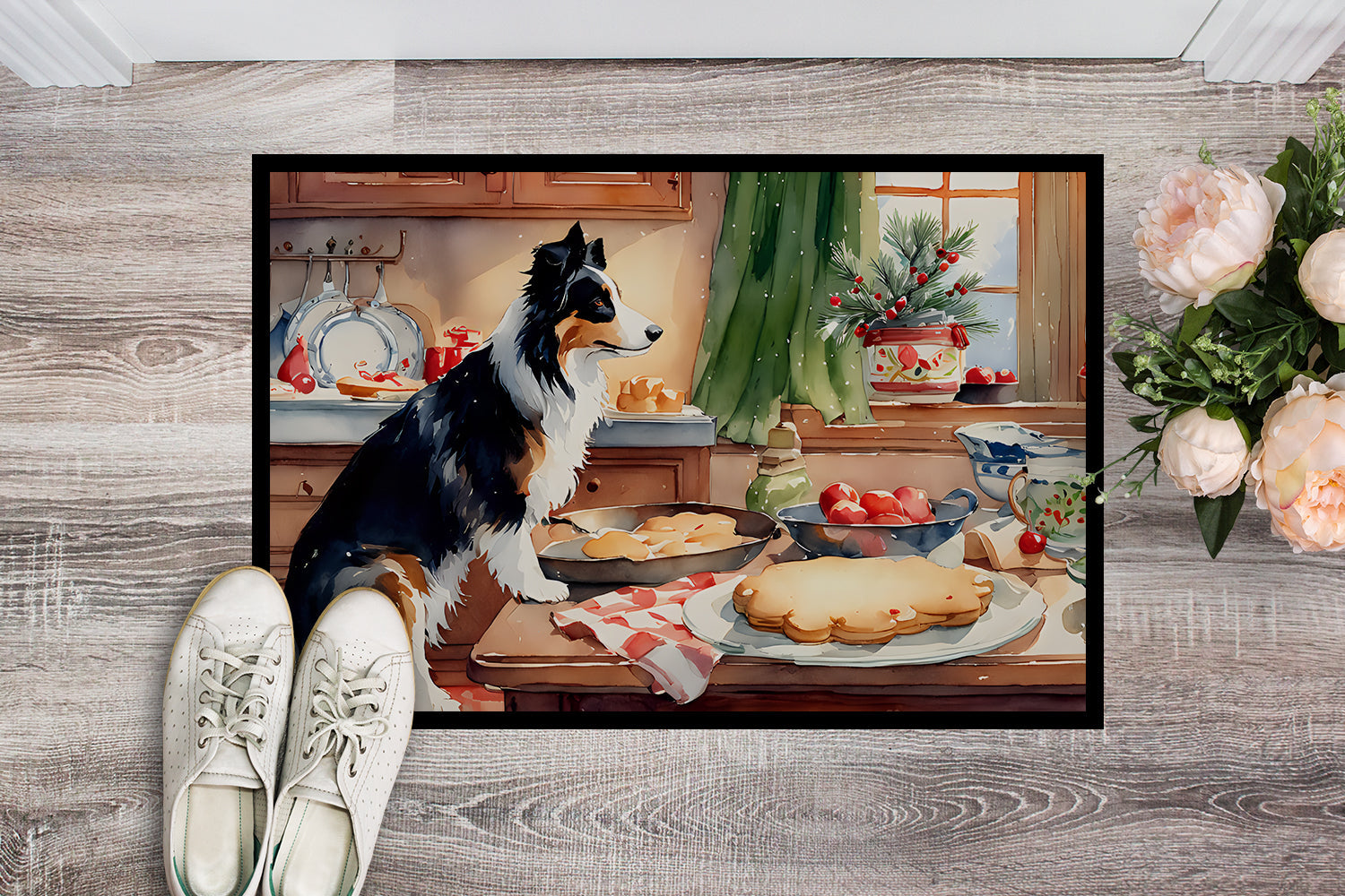 Border Collie Christmas Cookies Doormat Indoor Outdoor 24H X 36W Front Door Mat Rugs for Entryway, Non Slip Washable Low Pile,