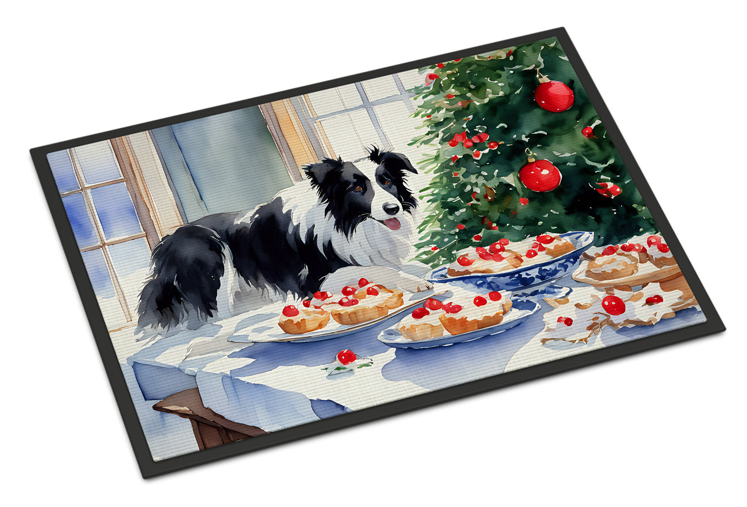 Border Collie Christmas Cookies Doormat Indoor Outdoor 24H X 36W Front Door Mat Rugs for Entryway, Non Slip Washable Low Pile,