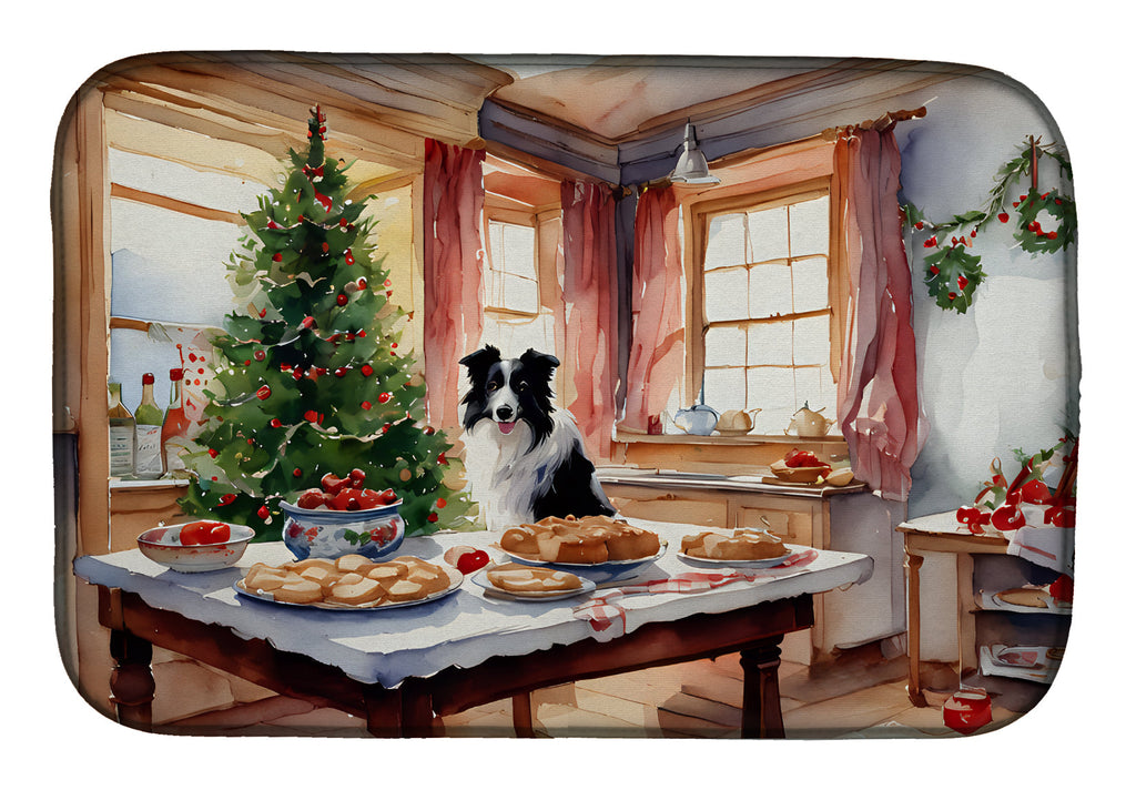 Border Collie Christmas Cookies Dish Drying Mat Absorbent Dish Drying Mat Pad for Kitchen Counter Dish Drainer Mat for Countertop, 14 x 21", Multicolor