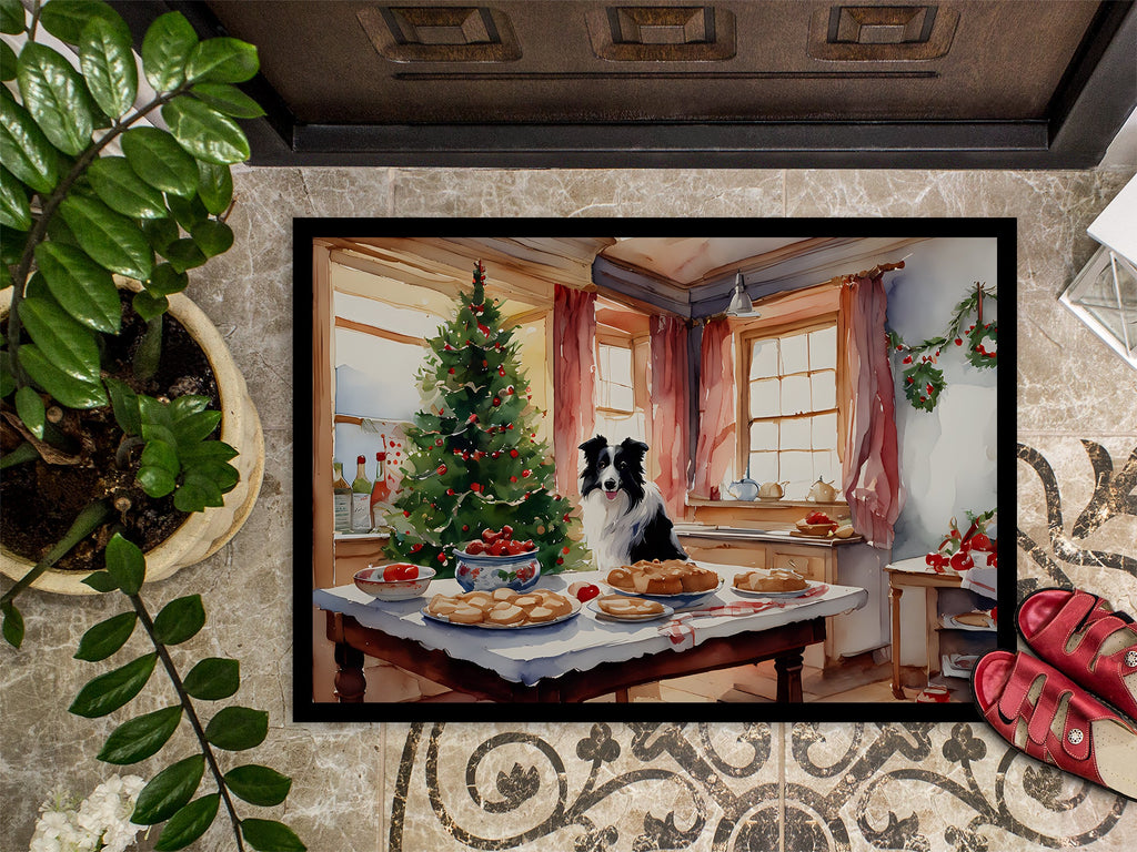 Border Collie Christmas Cookies Doormat Indoor Outdoor 18H X 27W Front Door Mat Rugs for Entryway, Non Slip Washable