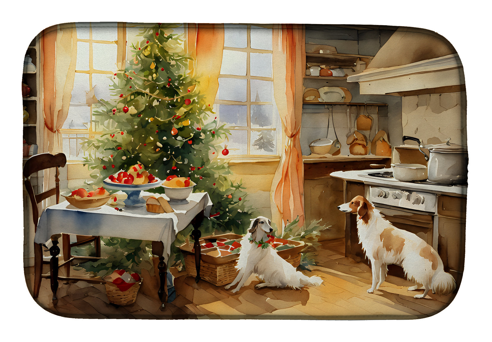 Borzoi Christmas Cookies Dish Drying Mat Absorbent Dish Drying Mat Pad for Kitchen Counter Dish Drainer Mat for Countertop, 14 x 21", Multicolor