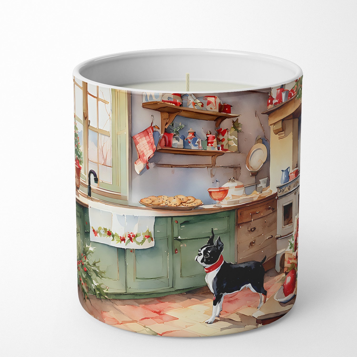 Boston Terrier Christmas Cookies Decorative Soy Candle Nature Soy Wax Essential Oil Home Decor Ideal for Bedroom Kitchen Bath Office Gift, 10 oz