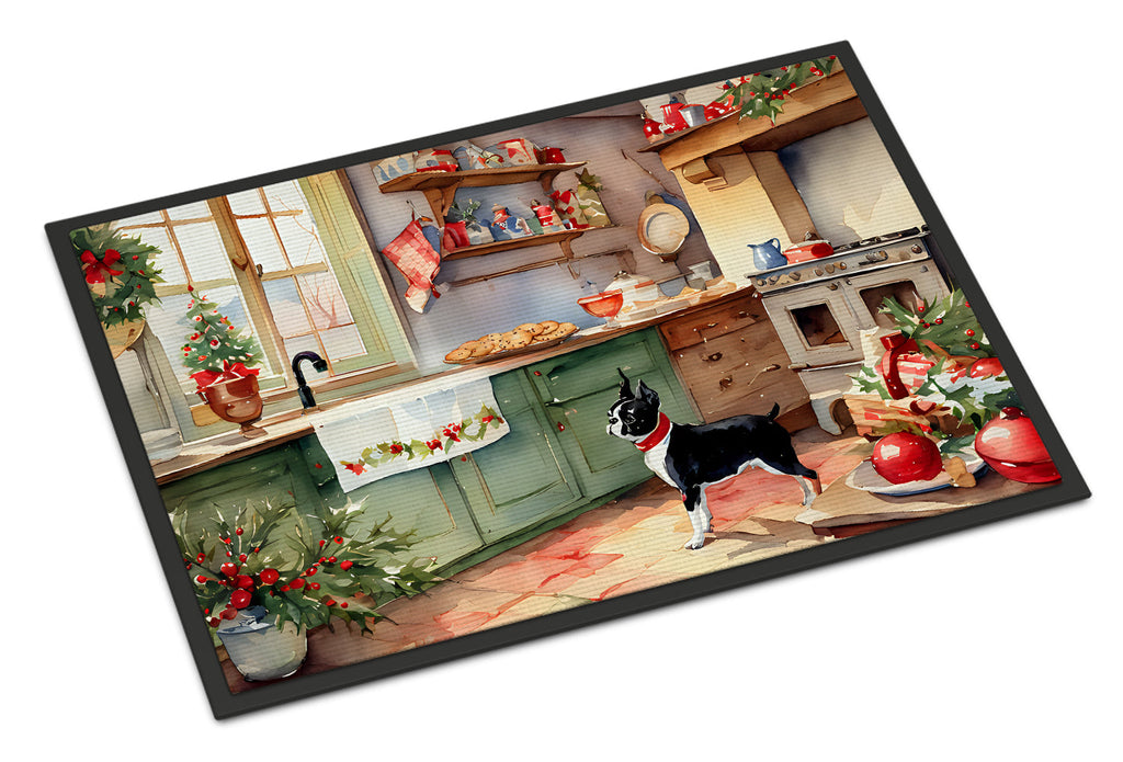Boston Terrier Christmas Cookies Doormat Indoor Outdoor 18H X 27W Front Door Mat Rugs for Entryway, Non Slip Washable