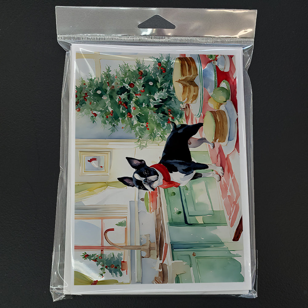 Boston Terrier Christmas Cookies Greeting Cards Pack of 8 Blank Cards with Envelopes Whimsical A7 Size 5x7