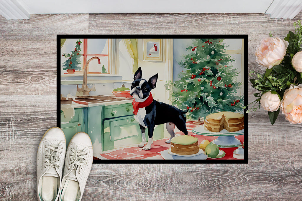 Boston Terrier Christmas Cookies Doormat Indoor Outdoor 24H X 36W Front Door Mat Rugs for Entryway, Non Slip Washable Low Pile,