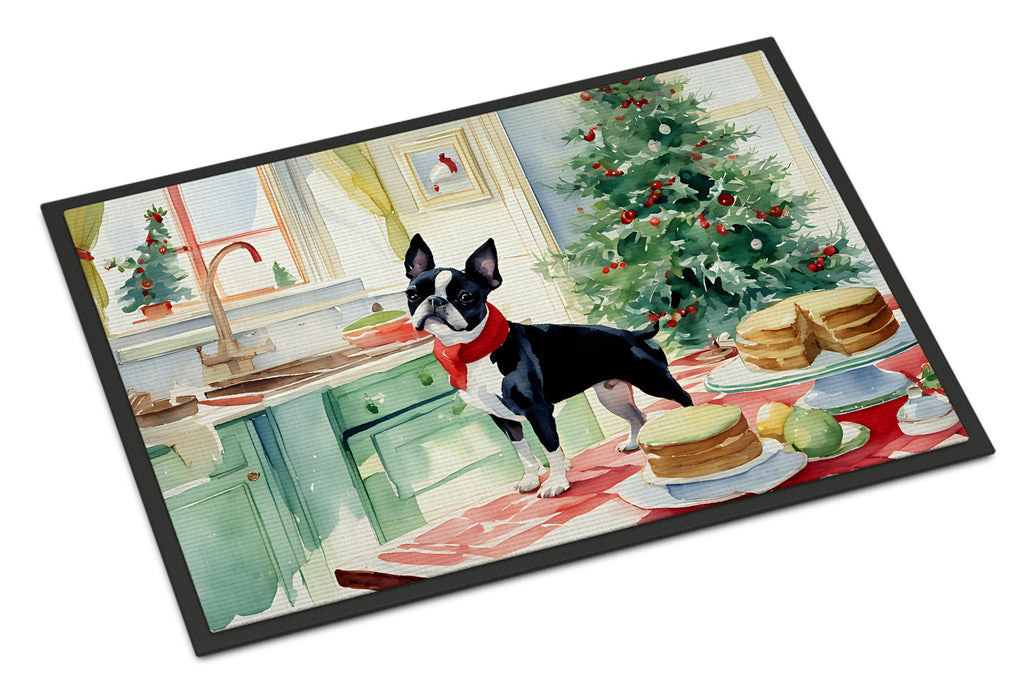Boston Terrier Christmas Cookies Doormat Indoor Outdoor 18H X 27W Front Door Mat Rugs for Entryway, Non Slip Washable