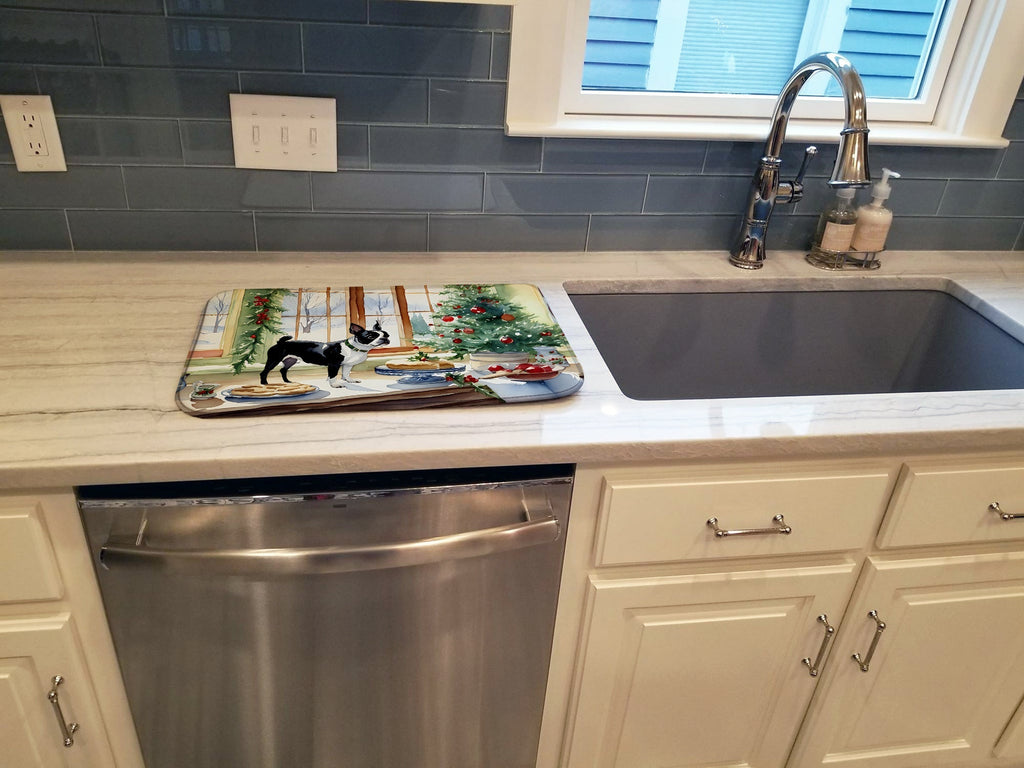 Boston Terrier Christmas Cookies Dish Drying Mat Absorbent Dish Drying Mat Pad for Kitchen Counter Dish Drainer Mat for Countertop, 14 x 21", Multicolor