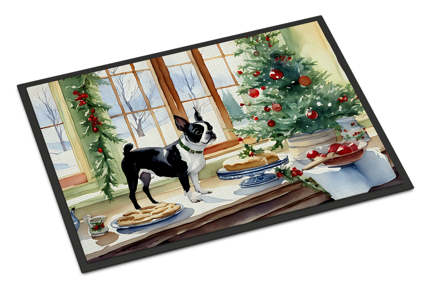 Boston Terrier Christmas Cookies Doormat Indoor Outdoor 18H X 27W Front Door Mat Rugs for Entryway, Non Slip Washable