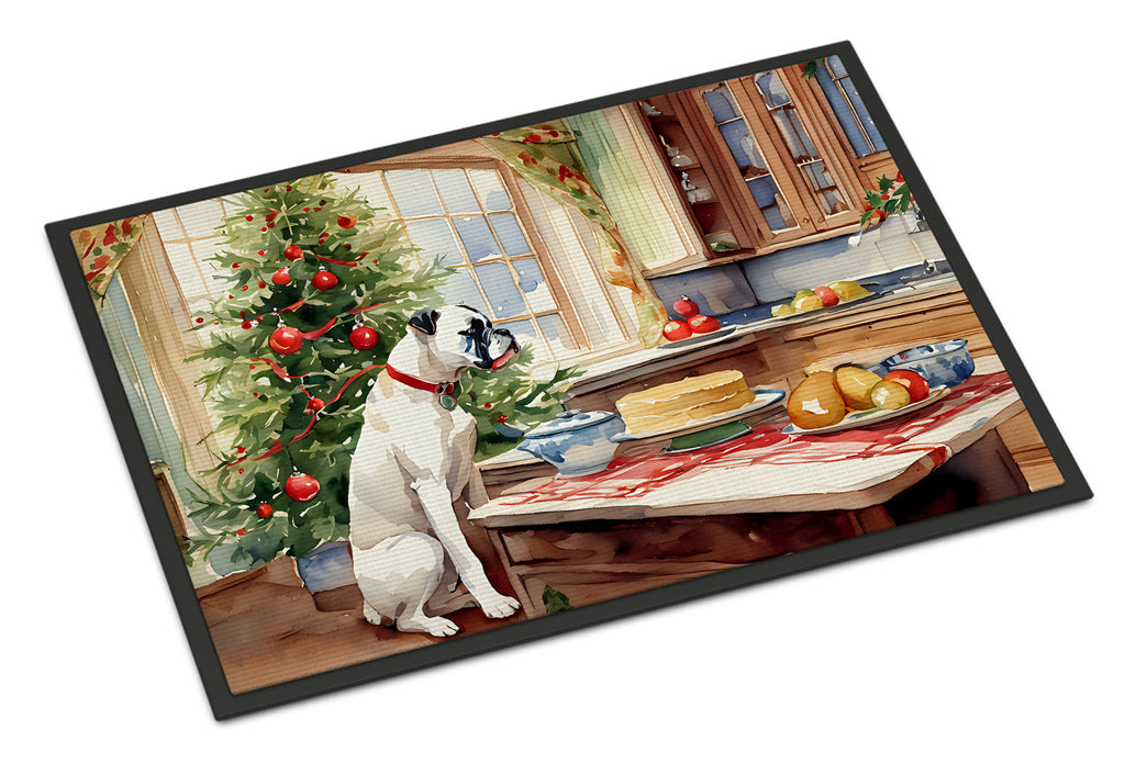 White Boxer Christmas Cookies Doormat Indoor Outdoor 18H X 27W Front Door Mat Rugs for Entryway, Non Slip Washable