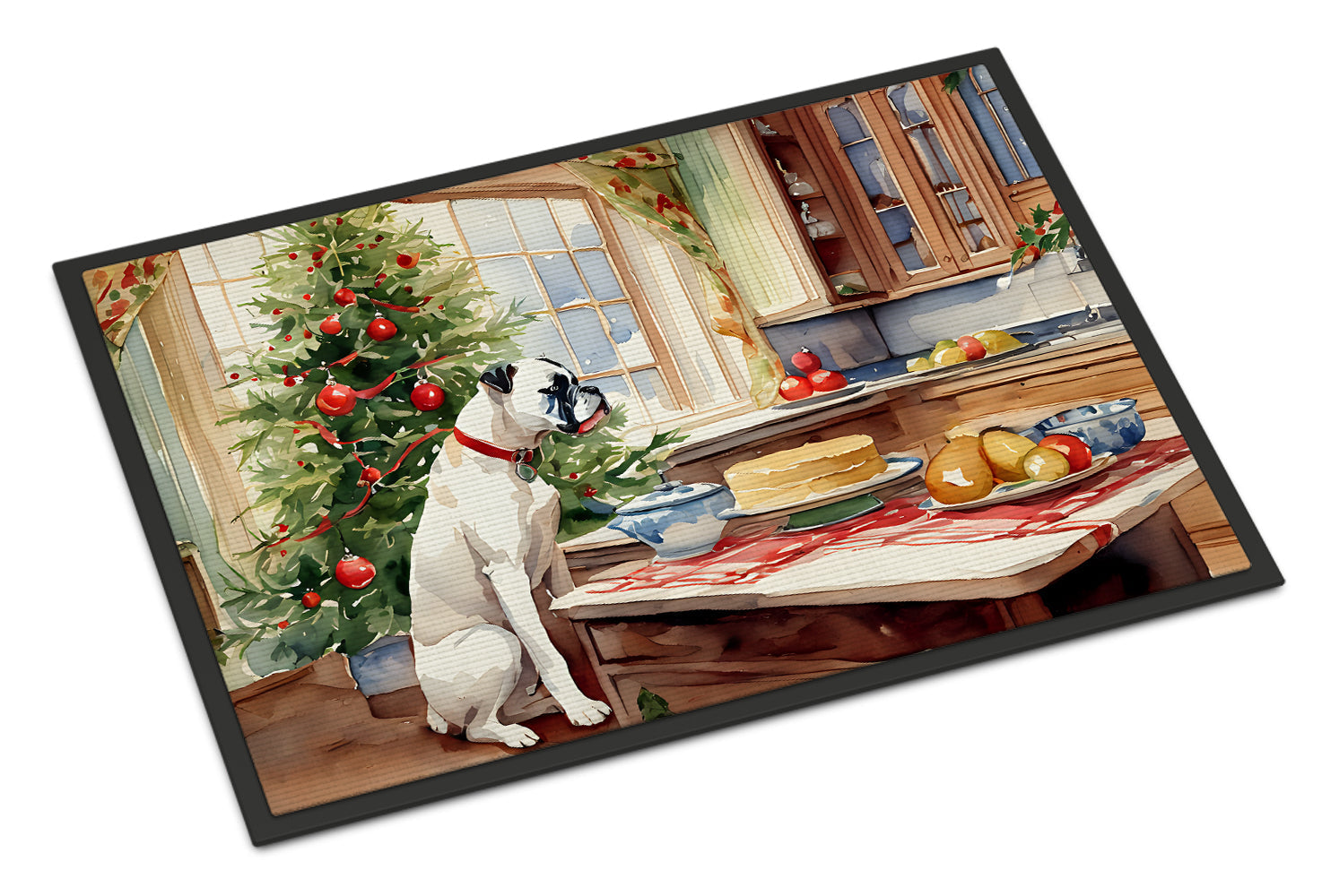 White Boxer Christmas Cookies Doormat Indoor Outdoor 18H X 27W Front Door Mat Rugs for Entryway, Non Slip Washable