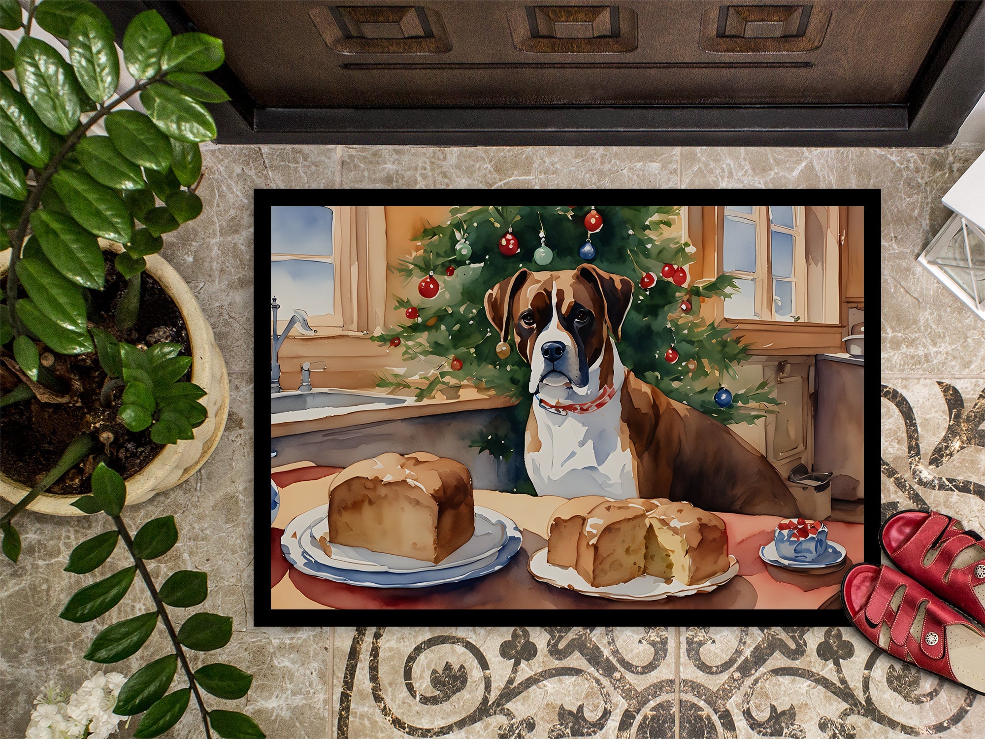 Boxer Christmas Cookies Doormat Indoor Outdoor 18H X 27W Front Door Mat Rugs for Entryway, Non Slip Washable