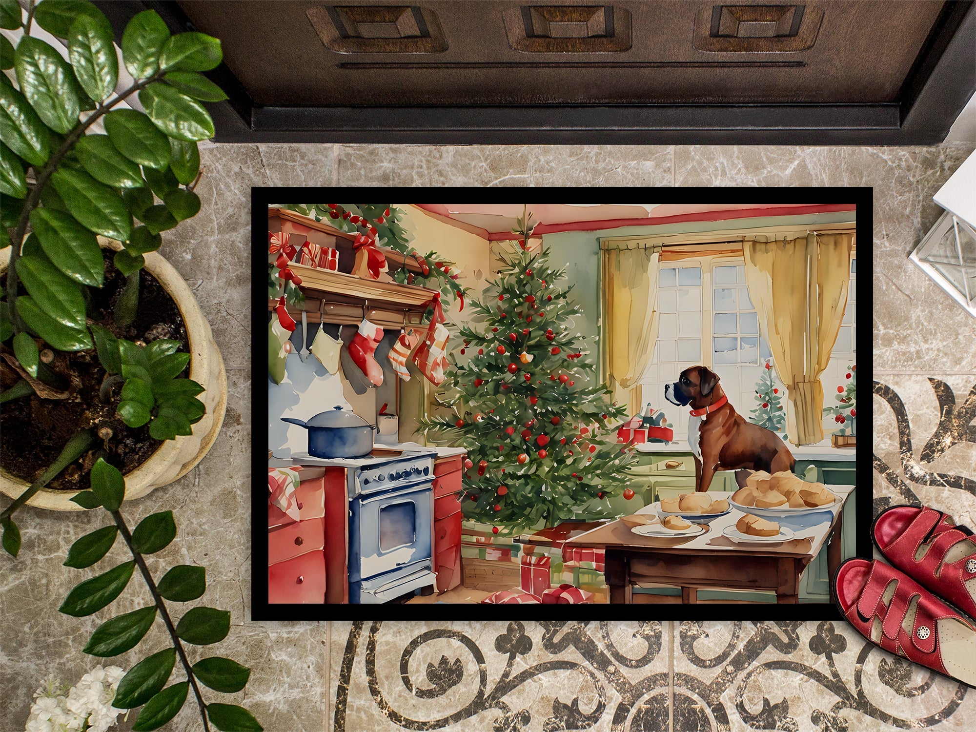 Boxer Christmas Cookies Doormat Indoor Outdoor 24H X 36W Front Door Mat Rugs for Entryway, Non Slip Washable Low Pile,