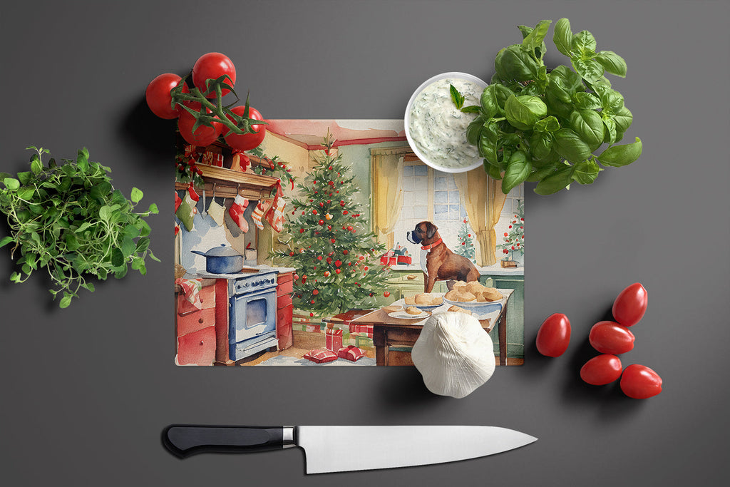Boxer Christmas Cookies Cutting Board Tempered Glass Kitchen Cutting Surface, Heat Resistant Chopping, Non-Slip Feet, Food Prep & Serving