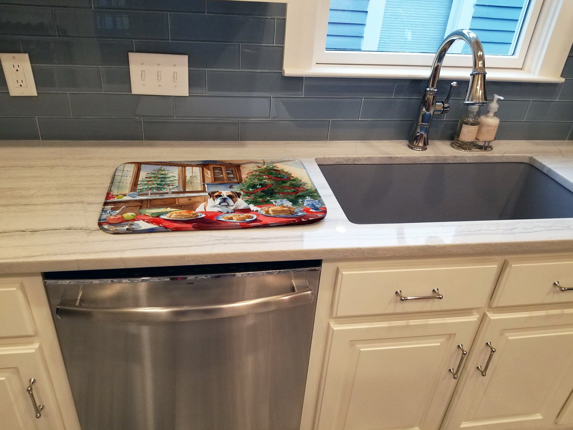 Boxer Christmas Cookies Dish Drying Mat Absorbent Dish Drying Mat Pad for Kitchen Counter Dish Drainer Mat for Countertop, 14 x 21", Multicolor