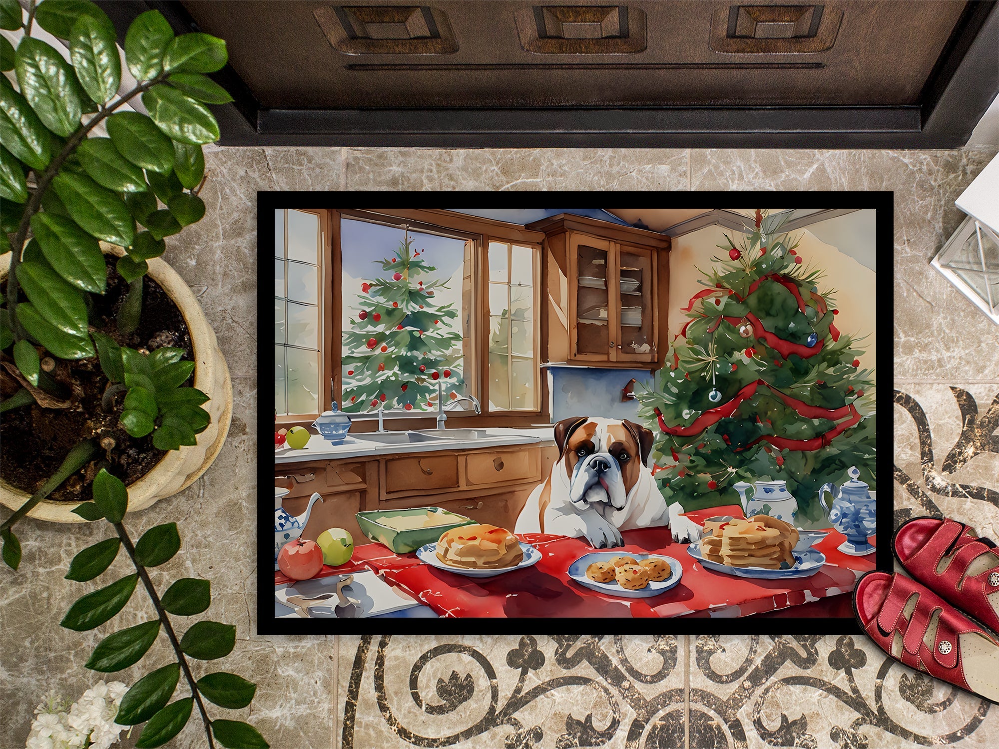 Boxer Christmas Cookies Doormat Indoor Outdoor 24H X 36W Front Door Mat Rugs for Entryway, Non Slip Washable Low Pile,