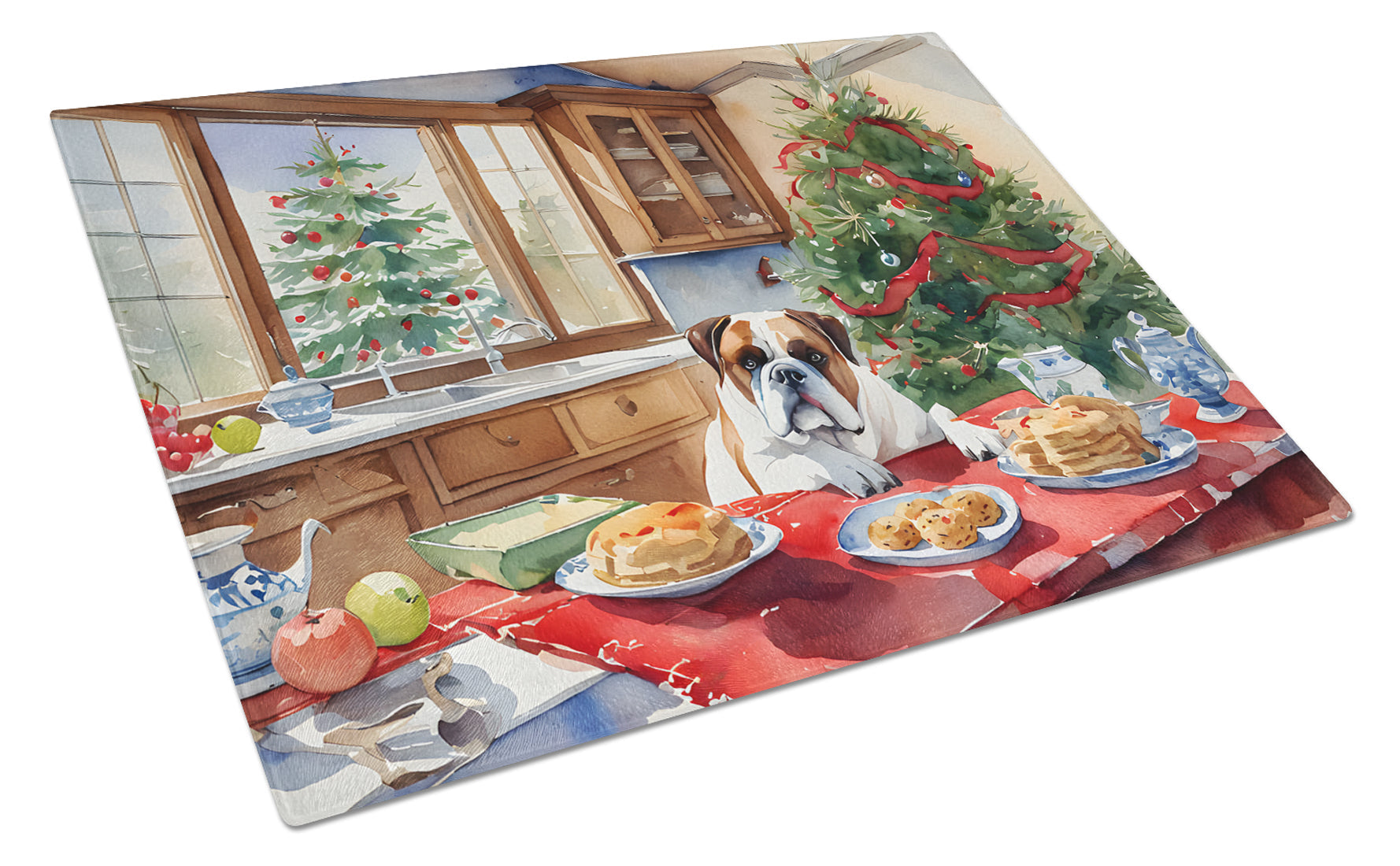 Boxer Christmas Cookies Cutting Board Tempered Glass Kitchen Cutting Surface, Heat Resistant Chopping, Non-Slip Feet, Food Prep & Serving